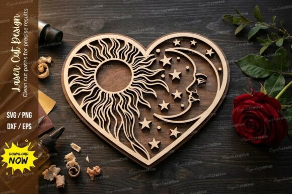 Download Sun Moon Heart Laser Cut SVG - Laser cut svg Collection