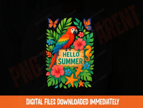 Download Hello Summer PNG, Tropical Parrot Design - Summer Collection