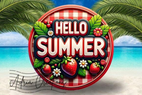 Download 3D Hello Summer Strawberry Welcome Sign - Summer Collection