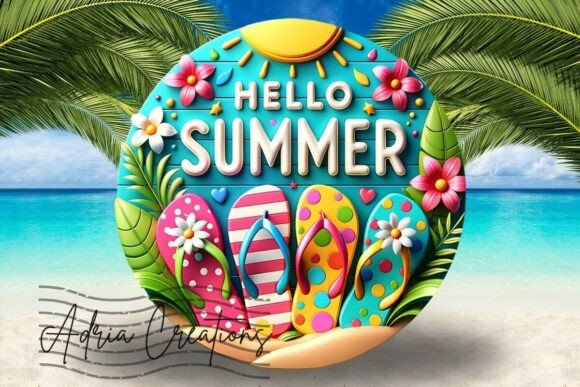 Download 3D Hello Summer Flip Flops Welcome Sign - Summer Collection