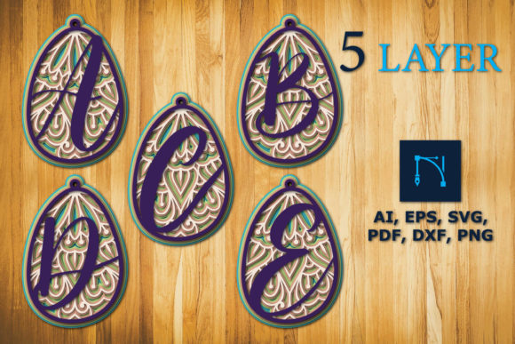 Download Layer Alphabet a-E Egg with Mandala SVG - Layer alphabet Collection