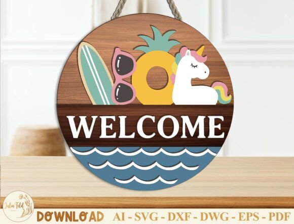 Download Summer Welcome Sign Laser Cut File SVG - Summer Collection
